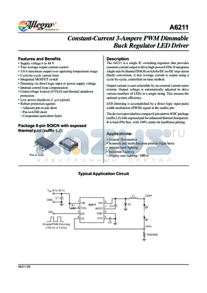 A6211 datasheet - Constant-Current 3-Ampere PWM Dimmable Buck Regulator LED Driver
