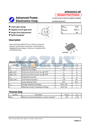 AP9452GG-HF datasheet - Lower gate charge, Capable of 2.5V gate drive