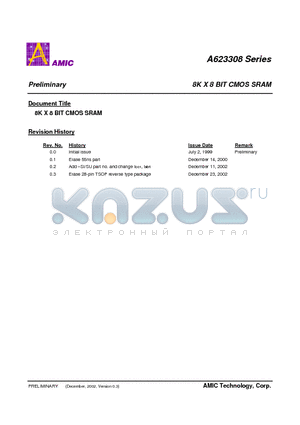 A623308V-70S datasheet - 8K X 8 BIT CMOS SRAM