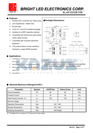 BL-HE1G033B-TRB datasheet - Hi-Eff Red and Yellow Green Suitable for all SMT assembly methods.