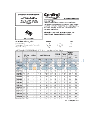 CMPZDA39V datasheet - SURFACE MOUNT DUAL, COMMON ANODE SILICON ZENER DIODES 2.4 VOLTS