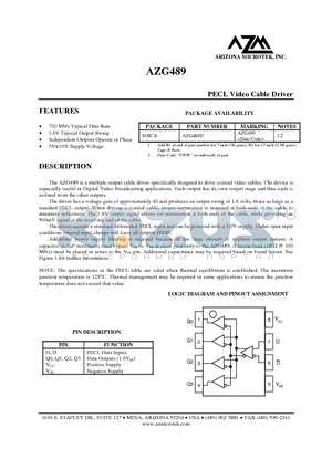 AZG489 datasheet - PECL Video Cable Driver