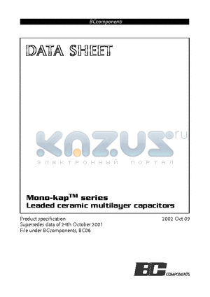 2252345201018 datasheet - Mono-kap-TM series Leaded ceramic multilayer capacitors