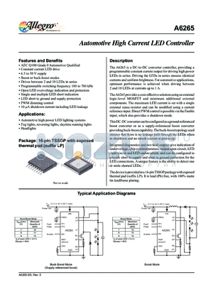 A6265 datasheet - The A6265 is a DC-to-DC converter controller, providing a programmable constant current output for driving high power LEDs in series.