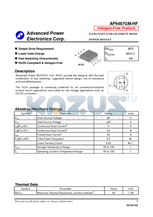 AP9487GM-HF datasheet - N-CHANNEL ENHANCEMENT MODE POWER MOSFET