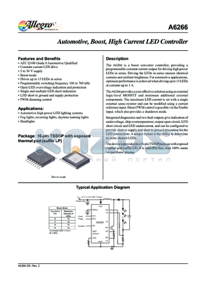 A6266KLPTR-T datasheet - The A6266 is a boost converter controller, providing a programmable constant current output for driving high power LEDs in series.