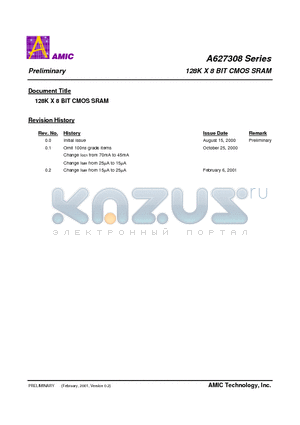 A627308M datasheet - 128K X 8 BIT CMOS SRAM