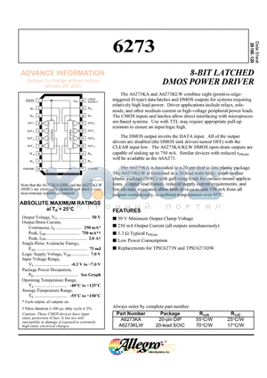A6273KLW datasheet - 8-BIT LATCHED DMOS POWER DRIVER