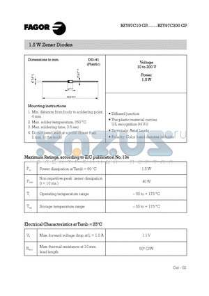 BZY97C12GP datasheet - 1.5 W Zener Diodes