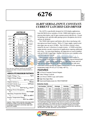 A6276EA-T datasheet - 16-BIT SERIAL-INPUT, CONSTANT CURRENT LATCHED LED DRIV ER