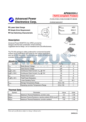 AP9563GJ_09 datasheet - Lower Gate Charge, Simple Drive Requirement