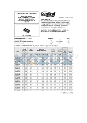 CMPZDC10V datasheet - SURFACE MOUNT DUAL, COMMON CATHODE SILICON ZENER DIODES 2.4 VOLTS