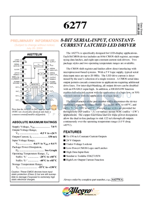 A6277EA datasheet - 8-BIT SERIAL-INPUT, CONSTANTCURRENT LATCHED LED DRIVER