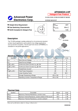 AP9569GH-HF datasheet - Simple Drive Requirement, Fast Switching Characteristic