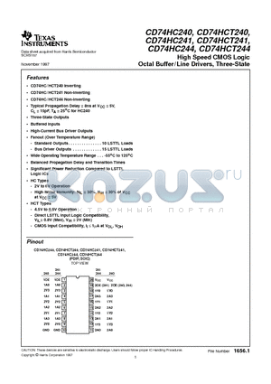 CD74HC240E datasheet - High Speed CMOS Logic Octal Buffer/Line Drivers, Three-State