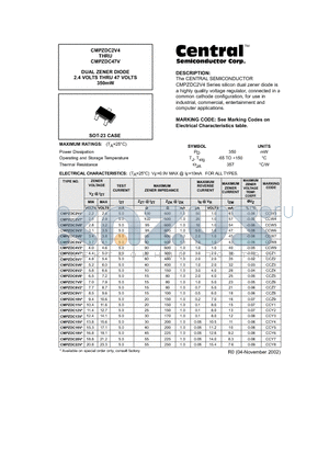 CMPZDC33V datasheet - DUAL ZENER DIODE DUAL ZENER DIODE 350mW