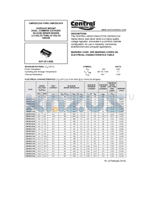 CMPZDC3V3 datasheet - SURFACE MOUNT DUAL, COMMON CATHODE SILICON ZENER DIODES 2.4 VOLTS
