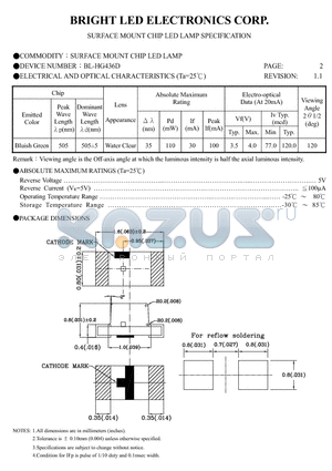 BL-HG436D-TRB datasheet - SURFACE MOUNT CHIP LED LAMPS SPECIFICATION