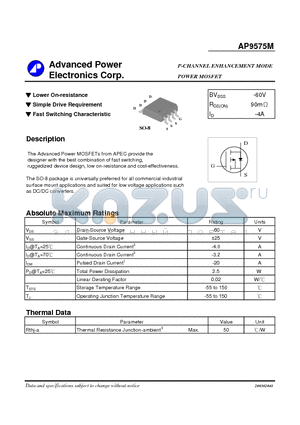 AP9575M datasheet - P-CHANNEL ENHANCEMENT MODE