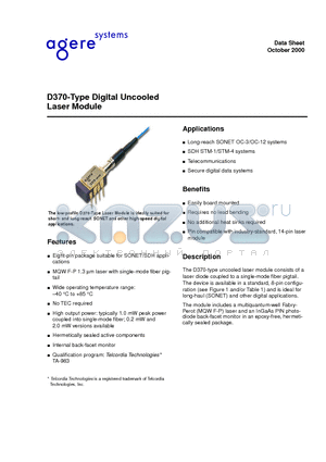 D370-20F datasheet - D370-Type Digital Uncooled Laser Module