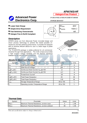 AP9578GI-HF datasheet - N-CHANNEL ENHANCEMENT MODE POWER MOSFET