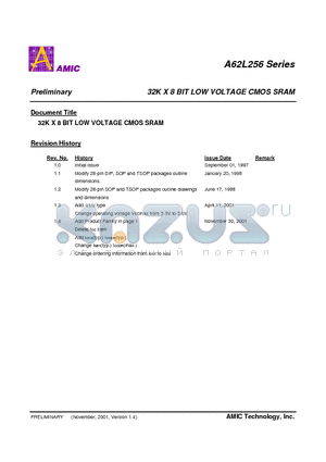 A62L256-55LL datasheet - 32K X 8 BIT LOW VOLTAGE CMOS SRAM