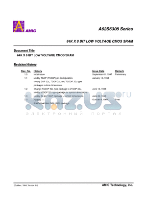 A62S6308 datasheet - 64K X 8 BIT LOW VOLTAGE CMOS SRAM