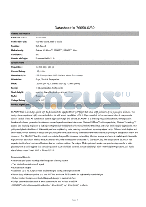 76650-0232 datasheet - Plugs, Vertical Receptacles