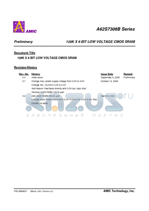 A62S7308BG-55SI datasheet - 128K X 8 BIT LOW VOLTAGE CMOS SRAM