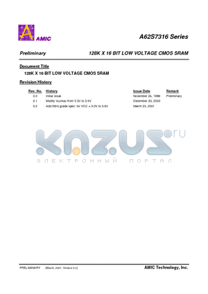 A62S7316V-55SI datasheet - 128K X 16 BIT LOW VOLTAGE CMOS SRAM