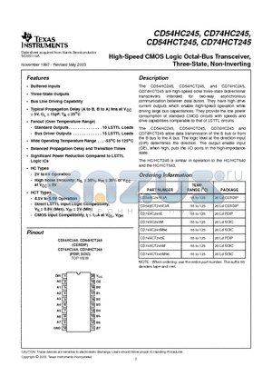 CD74HC245ME4 datasheet - High-Speed CMOS Logic Octal-Bus Transceiver, Three-State, Non-Inverting