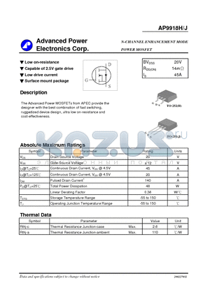 AP9918H datasheet - N-CHANNEL ENHANCEMENT MODE POWER MOSFET