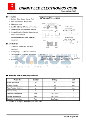 BL-HJD34A-TRB datasheet - LED Super Orange Red Suitable for all SMT assembly methods.