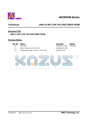 A62S8308G-70S datasheet - 256K X 8 BIT LOW VOLTAGE CMOS SRAM