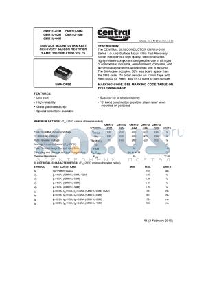 CMR1U-06M datasheet - SURFACE MOUNT ULTRA FAST RECOVERY SILICON RECTIFIER 1 AMP, 100 THRU 1000 VOLTS