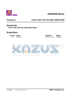 A62S9308M-70S datasheet - 512K X 8 BIT LOW VOLTAGE CMOS SRAM