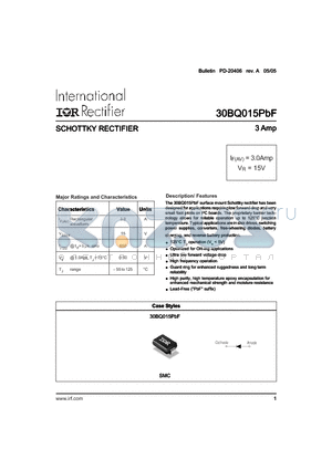 30BQ015PBF datasheet - SCHOTTKY RECTIFIER 3 Amp