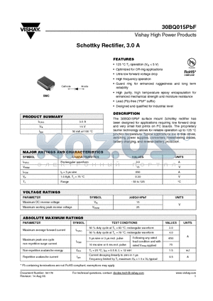 30BQ015PBF datasheet - Schottky Rectifier, 3.0 A