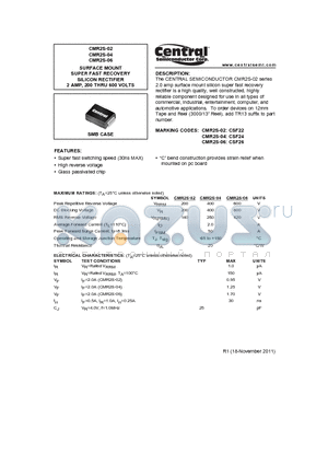 CMR2S-04 datasheet - SURFACE MOUNT SUPER FAST RECOVERY SILICON RECTIFIER 2 AMP, 200 THRU 600 VOLTS