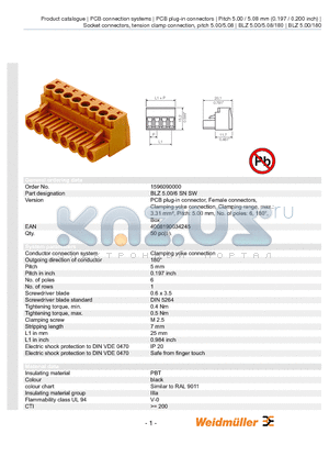 1596090000 datasheet - BLZ 5.00/6 SN SW