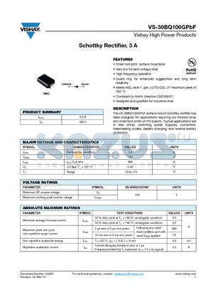 30BQ100GPBF_10 datasheet - Schottky Rectifier, 3 A