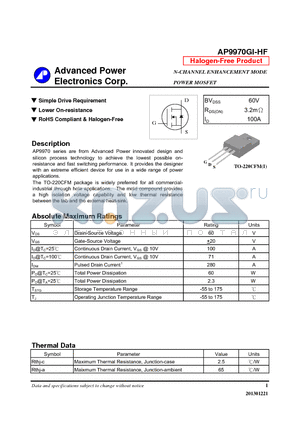 AP9970GI-HF datasheet - N-CHANNEL ENHANCEMENT MODE POWER MOSFET