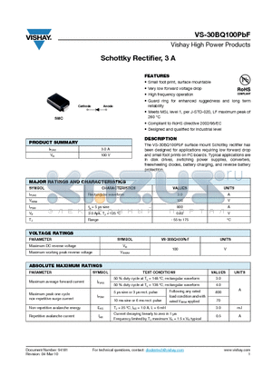 30BQ100PBF datasheet - Schottky Rectifier, 3 A