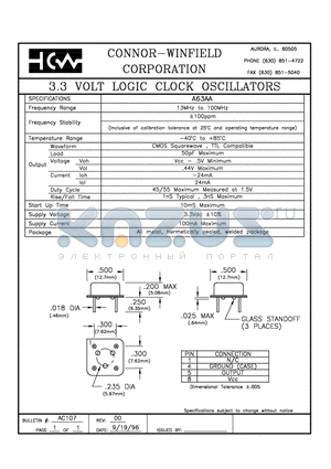 A63AA datasheet - 3.3 VOLT LOGIC CLOCK OSCILLATORS