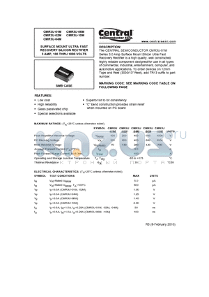 CMR3U-01M datasheet - SURFACE MOUNT ULTRA FAST RECOVERY SILICON RECTIFIER 3 AMP