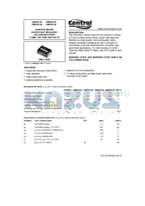 CMR3S-01 datasheet - SURFACE MOUNT SUPER FAST RECOVERY SILICON RECTIFIER 3 AMP