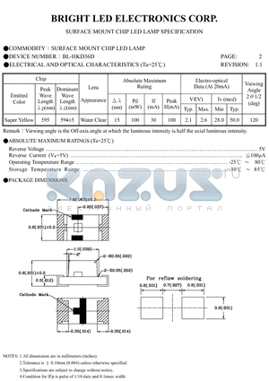 BL-HKD36D-TRB datasheet - SURFACE MOUNT CHIP LED LAMPS SPECIFICATION