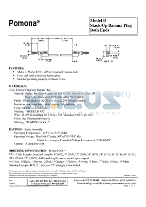 B-12-7 datasheet - Model B Stack-Up Banana Plug Both Ends