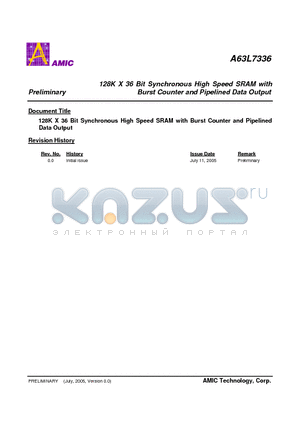 A63L7336 datasheet - 128K X 36 Bit Synchronous High Speed SRAM with Burst Counter and Pipelined Data Output