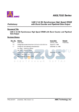 A63L7332E-45 datasheet - 128K X 32 Bit Synchronous High Speed SRAM with Burst Counter and Pipelined Data Output